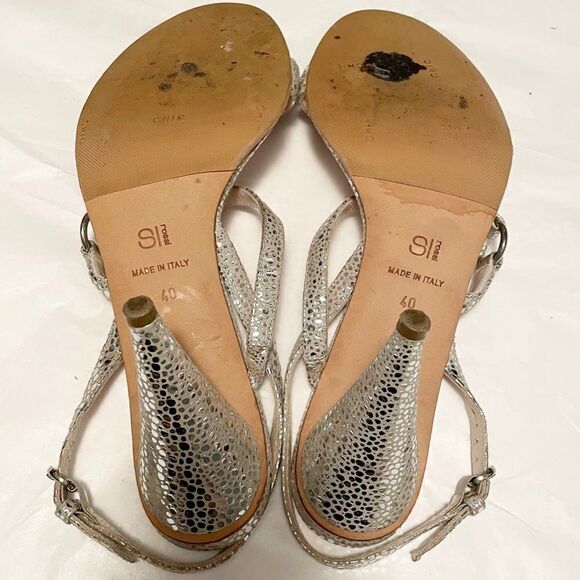 Sissi Rossi Silver Strappy Heeled Sandals Size EU 40 Metallic Cone Adjustable - Picture 4 of 6